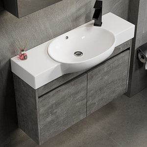 Petite armoire de salle de bain murale moderne en aluminium, miroir intelligent, lavabo en céramique ultra-étroit pour hôtel, villa - Product Image 5