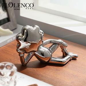 Flolenco Surrealistische Art Deco Bruiloft Bureaudecoratie Zilverkleurig Keramiek Abstracte Sculptuur Liggende Voluptueuze Figuur Elegante Persoon - Product Image 2