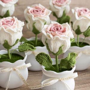 Decoración para Auto, Flor de Rosa Tejida a Crochet, Hecha a Mano, en Maceta Grande - Product Image 2