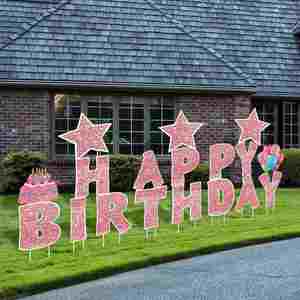 <b>Custom</b> Durable Coroplast Happy Birthday Letters Yard Sign 18x24 Weatherproof Fade Resistant for Birthday Party Yard Lawn Display - Product Image 3