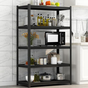 Grande étagère <span class=keywords><strong>de</strong></span> cuisine en bois avec prises électriques, étagère <span class=keywords><strong>de</strong></span> rangement multi-niveaux avec panier en fil métallique - Product Image 1