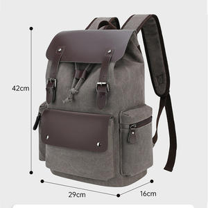 Custom Men's Style Trend Custom Logo 15.6 Inch Laptop <b>Backpack</b> <b>Vegan</b> Vintage <b>Leather</b> Canvas Waterproof Anti-theft School B - Product Image 2