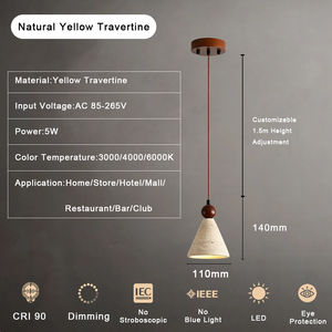 Lustre suspendu vintage en pierre de travertin jaune, <span class=keywords><strong>luminaire</strong></span> intelligent et compact à intensité variable pour salle à manger, chambre et couloir - Product Image 5
