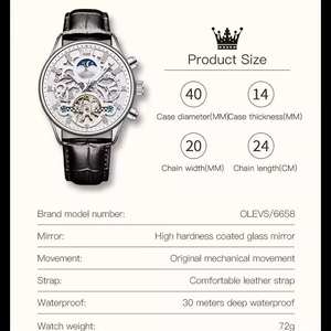 Top Brand OLEVS 6658 Fashion Men's Watch Skeleton Multifunctional Chronograph Mechanical Leather Strap Waterproof Watches 2025 - Product Image 5