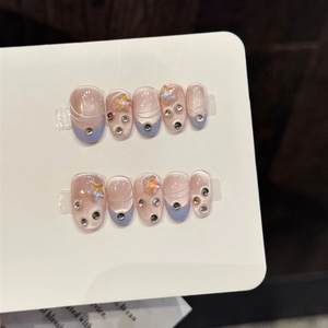 Nuevo Producto Lanzado, <span class=keywords><strong>Uñas</strong></span> Hechas a Mano con Diseño <span class=keywords><strong>de</strong></span> Flores y Diamantes Negros, Diseño <span class=keywords><strong>de</strong></span> Vaca con Diamantes Blancos, Combinación <span class=keywords><strong>de</strong></span> Colores Retro Única - Product Image 3