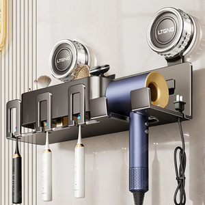Suction Cup Bathroom Storage Rack 50X30Cm Wall Mounted <b>Toothbrush</b> <b>Holder</b> With Hair Dryer Shelf Durable Rectangular Design - Product Image 2