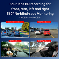 Caméra embarquée 4 canaux 4K+1K+1K+1K 360° en gros °   Caméra embarquée WIFI DVR pour voiture avec capteur G, GPS, caméra avant et arrière 4K, vision nocturne