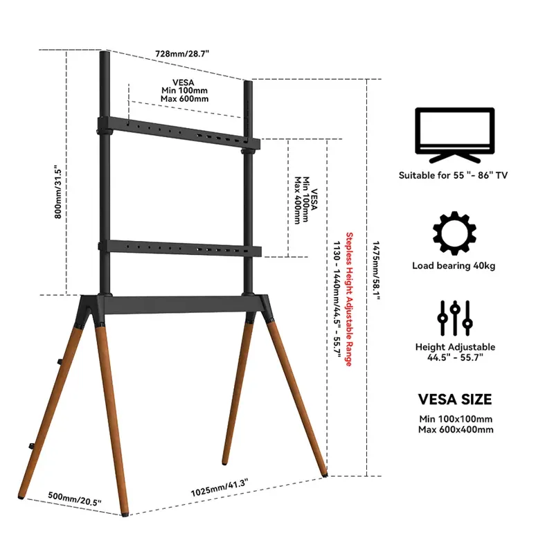 Artistik Easel studio 55 sampai 86 inci layar, Stan Display TV Studio Easel dudukan TV