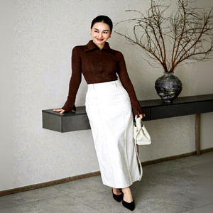 CV941 Elegance <b>White</b> High Waisted Maxi Pencil <b>Skirt</b> Side Slit Office Lady <b>Skirt</b> Bulk Price - Product Image 1