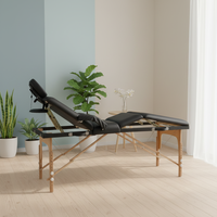Table de massage pliante professionnelle à 4 sections - Lit réglable avec cadre en bois et repose-tête pour les centres de spa et de bien-être