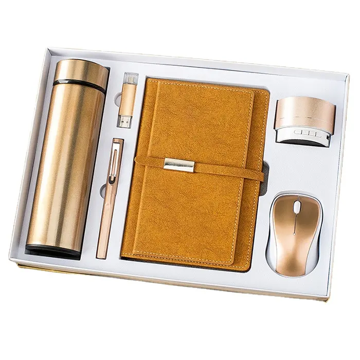 High-end elegant double discount book Vacuum cup + pen + USB flash drive + A5 notebook + speaker + mouse gift item for office