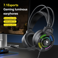 Casque audio et écouteurs T-WOLF H140 à réduction de bruit, casque de jeu filaire supra-auriculaire 7.1 USB avec éclairage LED pour PC