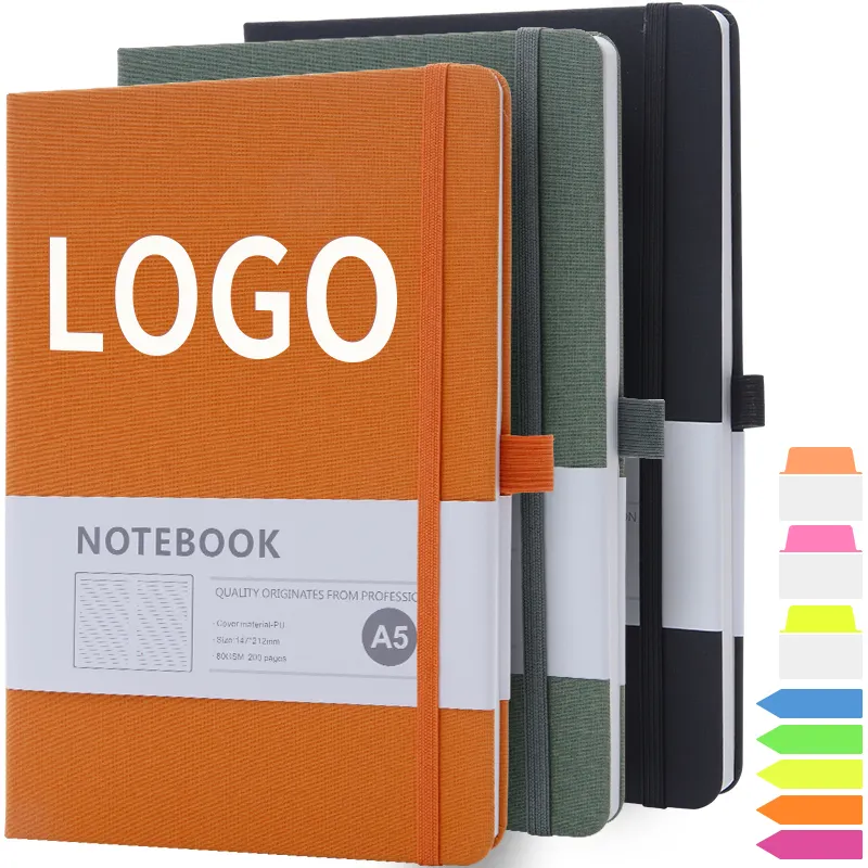 Promoção barata capa de tecido de linho agenda diário planejador logotipo personalizado caderno A5 liso com suporte para caneta