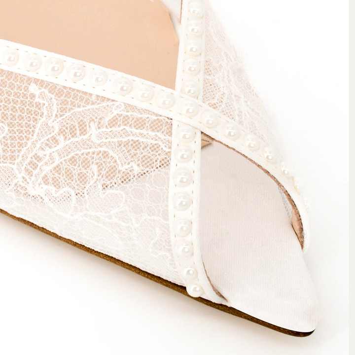 Pointed Toe Faux Silk Crystal Pearl Slingback High Heels