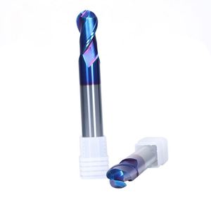 Fresa de extremo esférico de carburo con recubrimiento nano azul de alto rendimiento, HRC65, dos filos, R4x60, 8mm, la más vendida - Product Image 3
