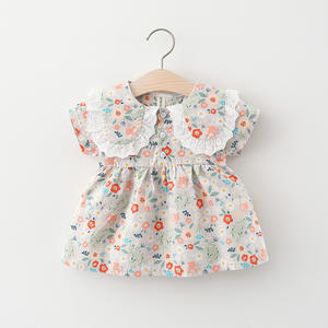En stock, vêtements pour enfants, robe à manches courtes pour filles, robe d'été pour bébé, robe de princesse à col de poupée florale - Product Image 2
