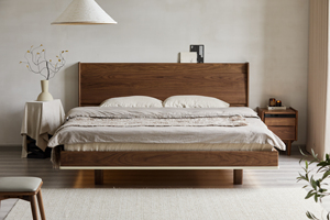XUXIE Современный японский стиль каркас кровати из массива дерева Королевский размер из черного ореха для спальни полноразмерная кровать в одноместном/двухместном варианте - Product Image 2
