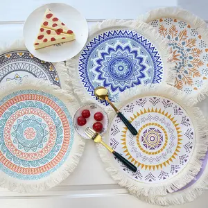 Ychon Tapetes vintage de algodão para mesa de jantar, tapetes redondos de tecido personalizados