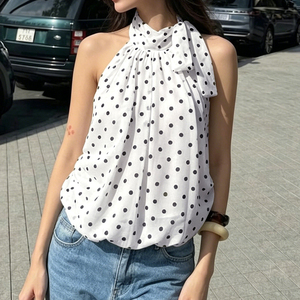 Wholesale Y2K Sexy Streetwear Polka Dot Halter Neck High Collar <b>Bubble</b> Hem Tank <b>Top</b> for Women - Product Image 1