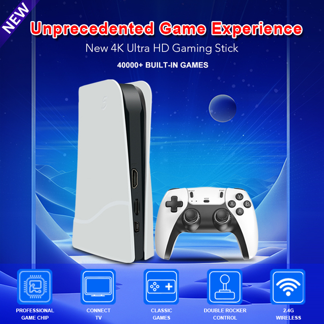 Salange P5X 64GB 30000+ 4K HD 3D Retro Game Stick TV Game Console with Two Wireless Game Controllers US/EU Plug