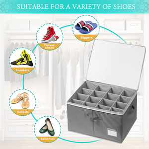Wardrobe Shoe Organizer, 16-pair Large Shoe Storage <strong>Box</strong>, Transparent <strong>Foldable</strong> Shoe Container <strong>with</strong> Reinforced <strong>Handle</strong> - Product Image 2
