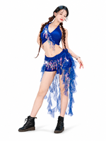 Tenues de danse exotiques, ensembles de strip-teaseuse, vêtements de danse exotiques, foulard de danse du ventre à sequins et franges, vêtements de danse en maille premium avec strass