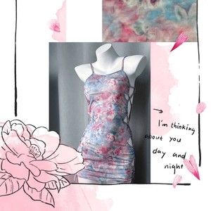 Vestido de noche de gasa translúcida con estampado de rosas románticas, cuello redondo y corte ceñido, cintura natural 093 - Product Image 4