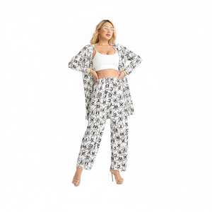 Pigiama da donna Dolado stampato, 2 pezzi, maniche lunghe, taglie XL-3XL, estivo, casual, in 100% poliestere intrecciato - Product Image 1