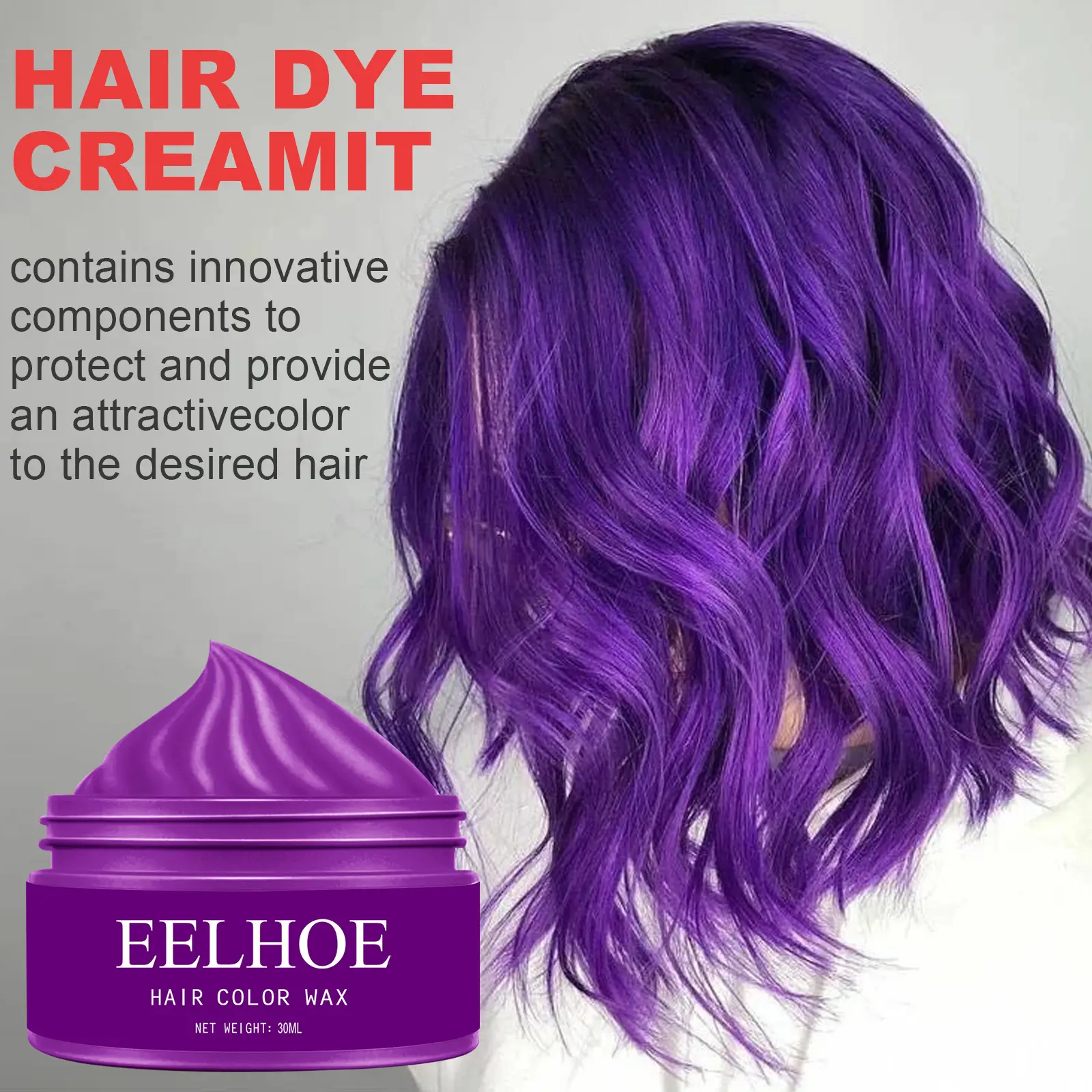 EELHOE white black beige red purple hair color wax lasting hair dyeing clay  disposable colorful hair dye cream for men women