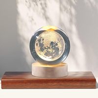 Lampe de nuit boule de verre cristal décor de chambre enfants anniversaire cadeau de noël USB socle en bois LED 3D lune boule de cristal veilleuse