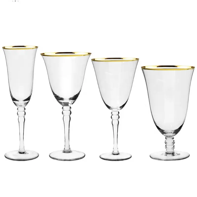 Copas de champán de oro soplado a mano, copa de vino tinto transparente, para boda, borde dorado y plateado