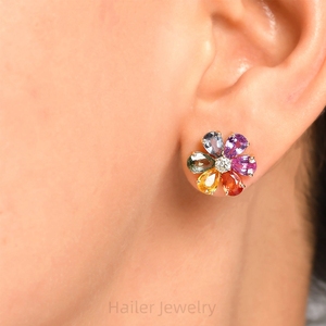 HAILER joyas argento <span class=keywords><strong>zaffiro</strong></span> arcobaleno stud placcato oro vintage designer fiore <span class=keywords><strong>orecchini</strong></span> personalizzati <span class=keywords><strong>con</strong></span> logo - Product Image 4