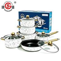 Ensemble de 12 ustensiles de cuisine antiadhésifs, ensemble de casseroles et poêles en émail moucheté, ensemble de casseroles de cuisine RG, casseroles et poêles avec couvercles