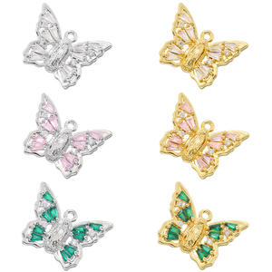 Pendentif papillon en gros, pendentif micro-pavé en argent et <span class=keywords><strong>or</strong></span>, pièces de bijoux en CZ pour bricolage - Product Image 1