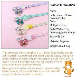Collier pour chat mignon avec broderie florale et nœud, réglable, en polyester doux, avec pendentif perle pour chats et petits animaux - Product Image 6