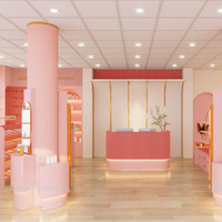 Conception de boutique de cosmétiques, éclairage LED moderne personnalisé, comptoirs de présentation, tables de maquillage, systèmes d'étagères de vente au détail