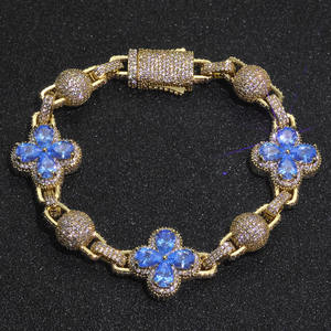 NUOYA Glacé Trèfle à Quatre Feuilles Sphérique Cubain Chaîne Bracelet Or Argent Plaqué Diamant Zircon Bijoux Hip Hop - Product Image 2