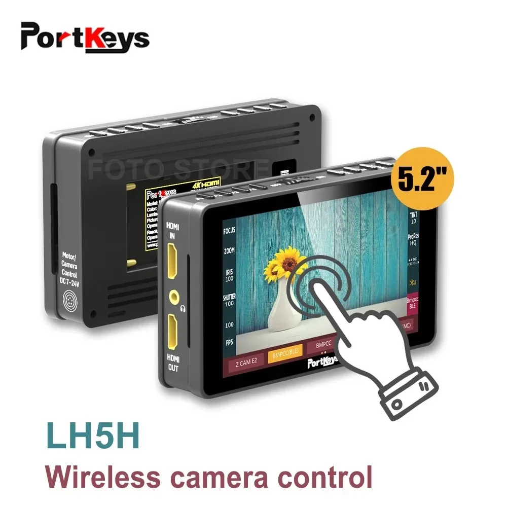 Portkeys LH5H HDR 1700nit Camera Monitor 4K UI Touch Screen 5.2" HLG, 3D LUT Touch Remote Camera control pk feelworld LH5