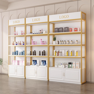 <span class=keywords><strong>Vitrine</strong></span> de présentation de cosmétiques sur pied personnalisée pour les magasins, en métal et en acier inoxydable - Product Image 1