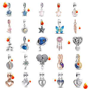 Breloques en argent 925 pour enfants, vente en gros, pour bracelets DIY, tendance, étoile de mer, attrape-rêves, cœur, tortue bleue, perles en zircon - Product Image 1