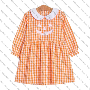 Wholesale <strong>Halloween</strong> Holiday <strong>Baby</strong> Girl Leggings Set Woven Orange Gingham Long Sleeve Top and Bloomer Set Sister Matching <strong>Outfits</strong> - Product Image 5
