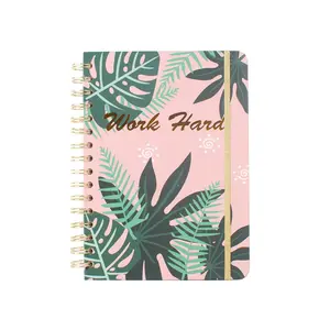 Tamanho Personalizado 2024 Visão Anual Plantas Tropicais Mensal Semanal Gold Spiral Binding Planner Notebook
