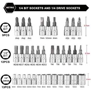 Set Premium Luckitec di Chiavi a Bussola con Cricchetto da 1/4 di Pollice, 46 Pezzi con Punte e Barra di Prolunga Metrica per Riparazione Auto - Product Image 2