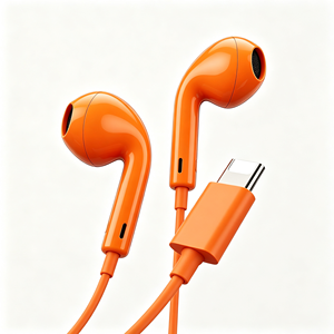 Auriculares estéreo con cable tipo C, acabado liso naranja, semi intrauditivos, con control de volumen, para móvil, venta al por mayor. - Product Image 6