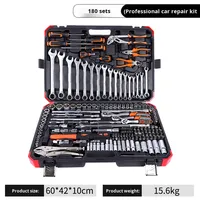Ensemble d'outils de réparation automobile en nickel perlé à double usage de 180 pièces, clé à cliquet manuelle avec garantie de 1 an sur le boîtier