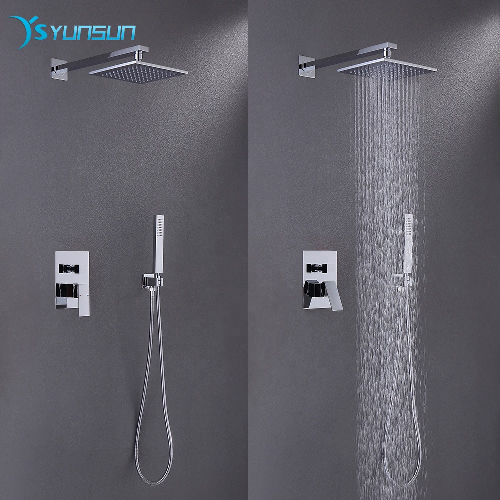 Китайские поставщики, латунная хромированная квадратная насадка для душа, ручка из цинкового сплава, наборы смесителей для душа «Водопад»