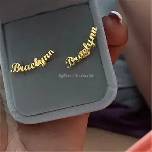 Gepersonaliseerde Rvs Custom Naam Studs Oorbellen Sieraden Dropship Voor Vrouwen Meisjes Mode Logo Waterdichte Oorknopjes