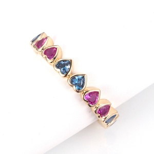 Bague tendance arc-en-ciel, coupe cœur, or jaune 9k, corindon, pour femmes, émeraude de laboratoire - Product Image 5