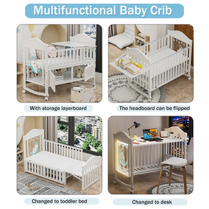 Nouveau lit bébé en bois convertible de haute qualité à hauteur réglable sur 3 niveaux, avec tête de lit en acrylique et éclairage intégré - Product Image 3