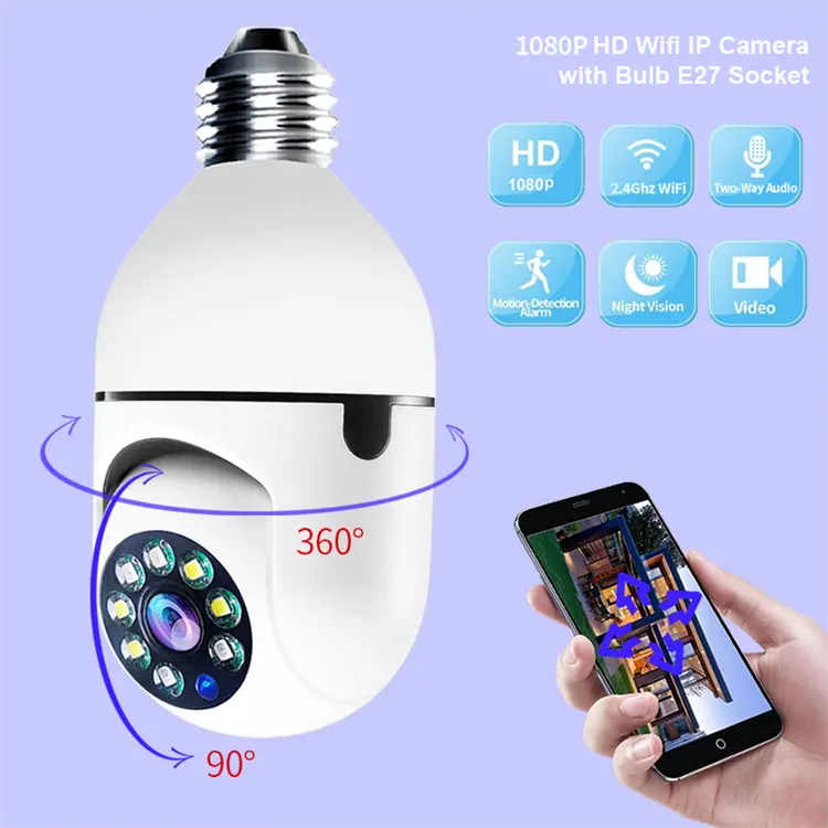 360 derece HD 1080P CCTV Video ampul E27 IP kablosuz Mini güvenlik gizli Wifi kamera